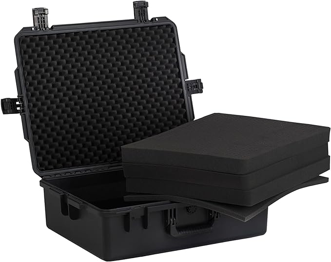 MEIJIA Premium Large Waterproof Hard Camera Case,Hard Protective Case with customizable fit foam,Full Protection with Light&Convenient Design,Elegant Black (24.6"X19.7"X8.6")