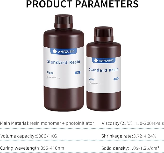 ANYCUBIC 3D Printer Resin, 405nm High Precision Fast Curing UV Photopolymer Resin for LCD 3D Printing, 1kg Clear