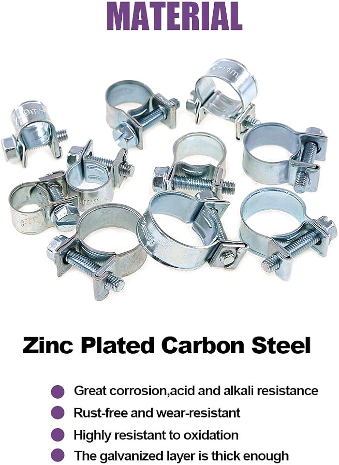 Swpeet 240Pcs 304 Stainless Steel Single Ear Hose Clamps and Zinc Plated Mini Hose Clanps