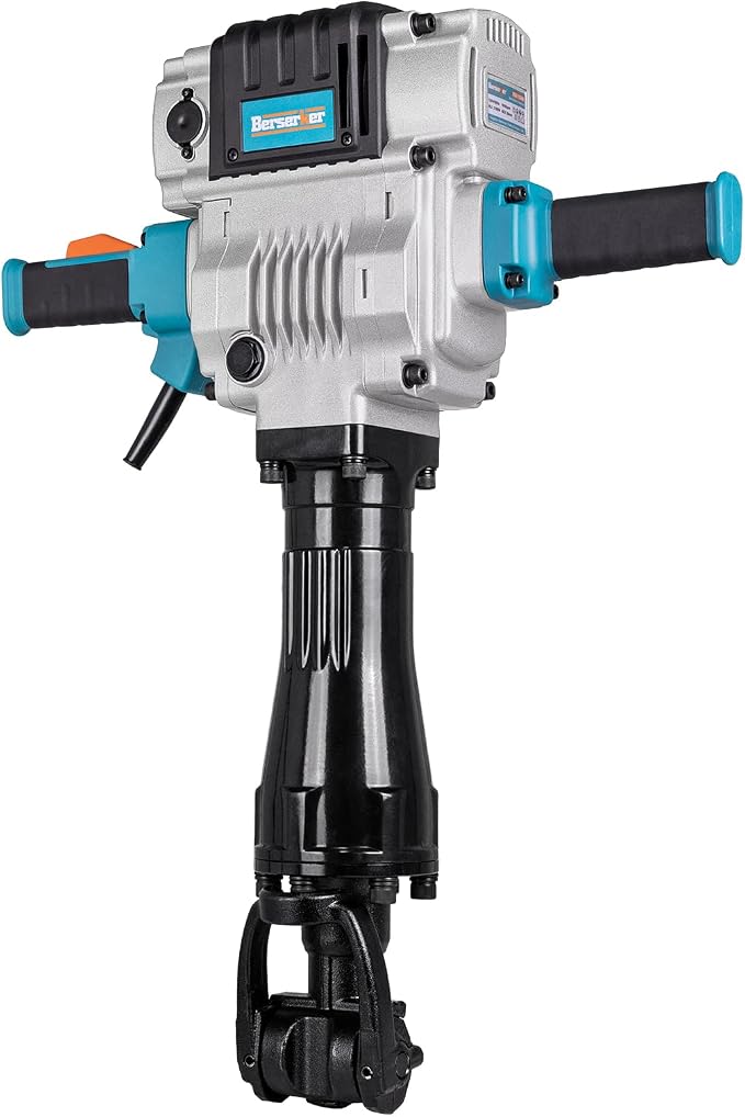 Berserker 2100W 55-Pound Demolition Jack Hammer 125KD with 1-1/8" Hex,17Amp | Full-Size Heavy duty Corded Electric Concrete/Pavement Breaker with Wheeled Carrying Case, Flat Chisel, Bull Point Chisel