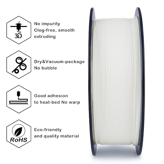 ZIRO 3D Printer Filament 4KG, PLA Filament 1.75mm 4 Pack x 1kg, Dimensional Accuracy +/- 0.03mm, Fits Most FDM 3D Printers, 2.2lbs x 4 Spool, White