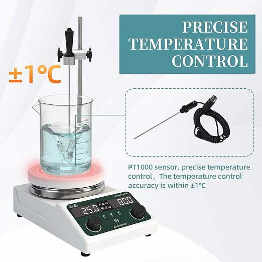 LHS-300PRO Magnetic Stirrer Hot Plate, 300°C/572°F, 5L, 100-1500RPM | 5.5in plate mixer, timer, reversible stirring, probe, stand, stir bar & recycler set included, for lab heating & mixing