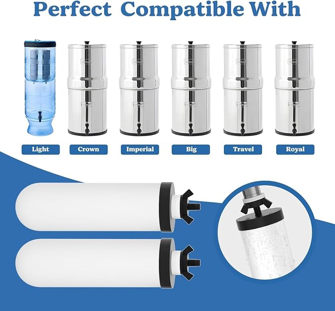 7" Ceramic Water Filter Replacement, Suitable Gravity Water systems | 3-Stage Certified NSF/ANSI 42&372 Replacement Filter, Washable & Reusable, Reduces Contaminant, Improve Taste & Odor, 2 Pack