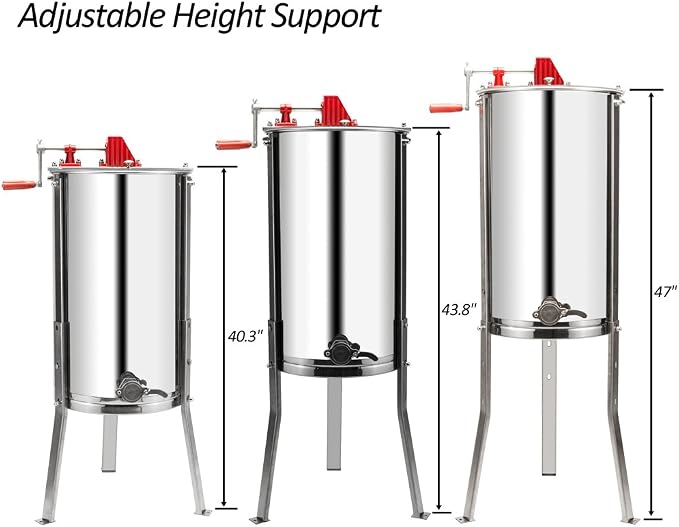 VINGLI Upgraded 3 Frame Honey Extractor Separator, Food Grade Stainless Steel Honeycomb Spinner Drum Manual Crank with Adjustable Height Stands,Beekeeping Pro Extraction Apiary Centrifuge Equipment