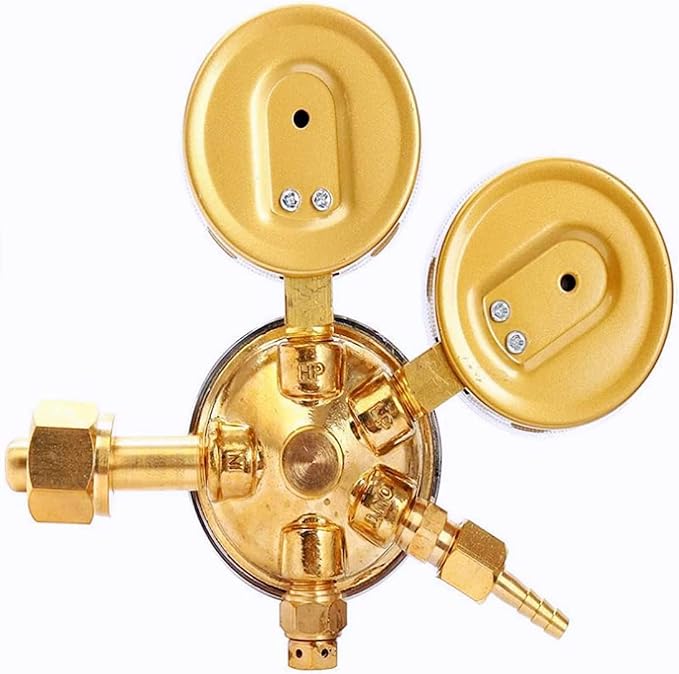 2pcs Dual Welding Gas Regulators, Oxygen (CGA-540) and Acetylene (CGA-510) Combo Brass Gauges Two-piece Suit Compatible with Victor Harris Torch Cutting kits