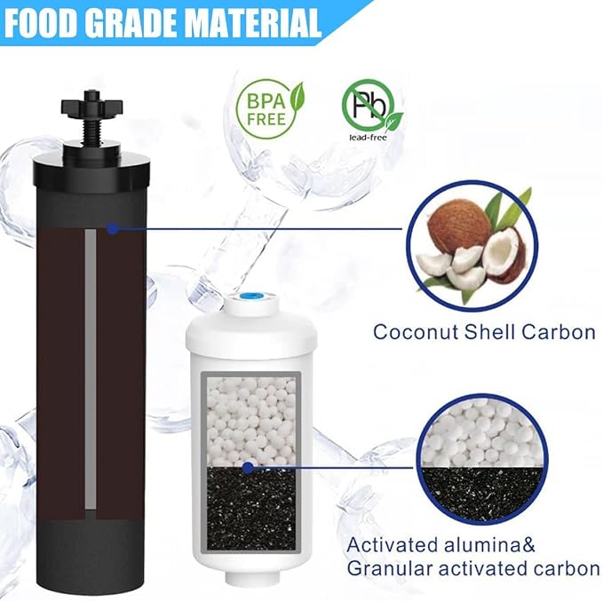 Water Filter Replacement Compatible with Berkey Gravity Filter Filtration System, NSF/ANSI 42 Certified 4 Black Filters and 4 Fluoride Filters PF2 for Travel, Big, Royal Series