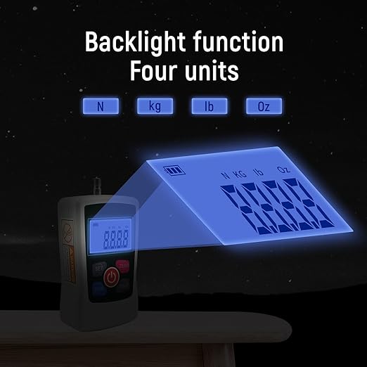 500N Digital Force Gauge Push and Pull Tester Meter with 4 Measurement Units N Kg Lb Oz, Automatic Backlight, Buzzer Alarm Function,1% Accuracy