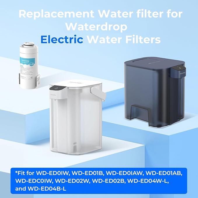 Waterdrop EDFA Alkaline Water Filter Replacement for Waterdrop ED01AW/ED01AB/ED01/ED02/ED04 Rechargeable Electric Pitcher, Improve PH, 3 Months or 200 Gallons, 3 Pack
