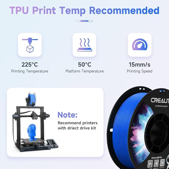 Official Creality TPU Filament, Flexible 3D Printer Filament 1.75mm, 95A Shore High Hardness & Resilience, Dimensional Accuracy +/- 0.03 mm for Most FDM 3D Printers