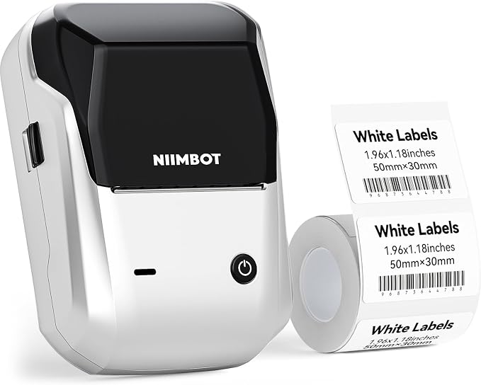 NIIMBOT B1 Label Maker Machine with Tape, 2 Inch Portable Sticker Printer for Home School & Small Business, Compatible with Phones & PC, Silver Gray