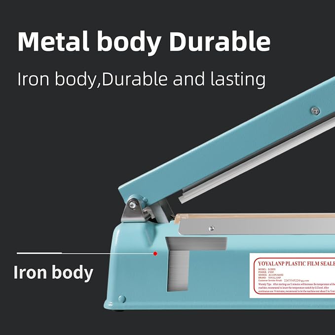 Metal body,Impulse Sealer 12 inch, Manual Heat Sealer Machine for Plastic Bags, Shrink Wrap Bag Sealers Heavy Duty Sealing Machine With Repair Kit (Blue)