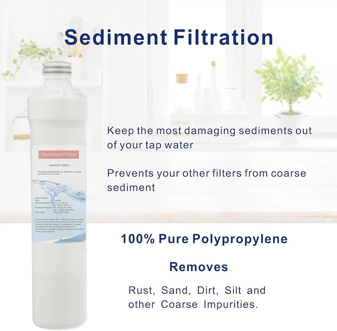 Push Botton Replacement Filter Set with RO Membrane Compatible with Watts Premier RO Pure Quick Push Replacement Filter Kit - Pack of 4
