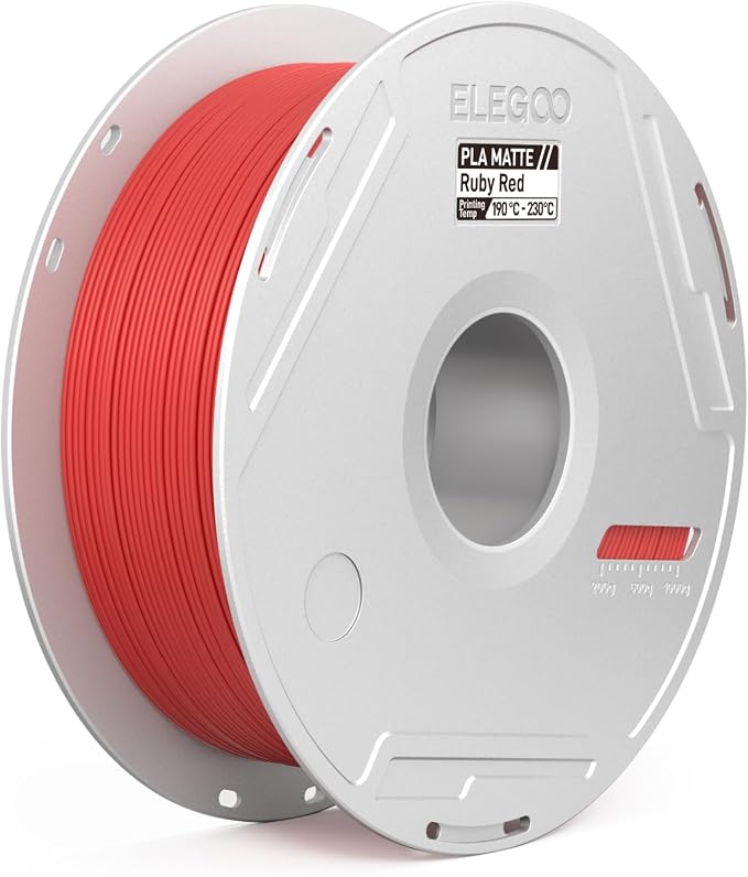 ELEGOO Matte PLA 3D Printer Filament with Reusable Spool，1.75 mm Printing Filament Gemstone Red 1 kg, Dimensional Accuracy +/- 0.02 mm, Compatible with Most 3D Printers