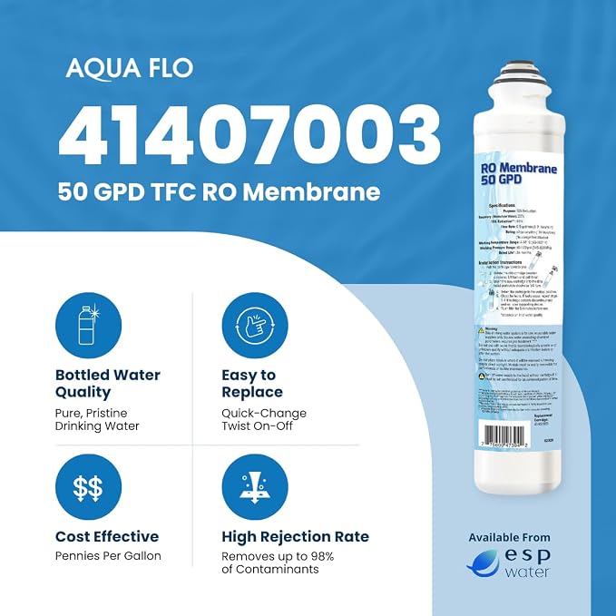 Aqua Flo 41407003 Quick Change 50 GPD TFC RO Membrane – For Aqua Flo Platinum QCRO 4-Stage Reverse Osmosis System – Reduces TDS, Enhances Taste – Easy Twist & Lock Installation