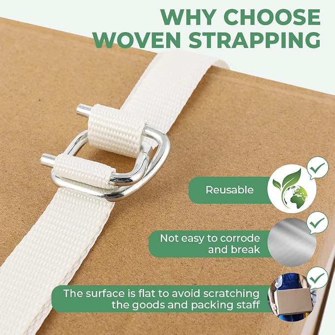 Banding Strapping Kit 3/4" x 328' Woven Cord and 100 Pack Metal Wire Buckle Bundle