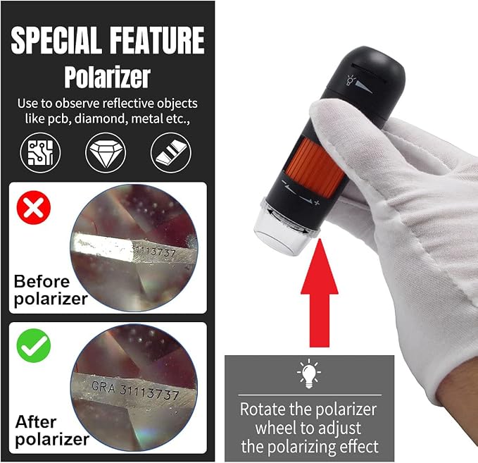 Polarizer USB Microscope, Topnisus True 5MP Electron Microscope, 250x Digital Camera Compatible with MacBook Windows PC for Coins Collection, Micro Soldering