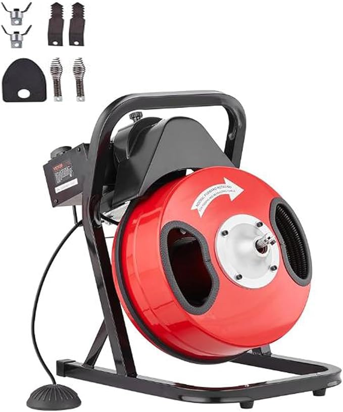 Garvee 75FT x 1/2 Inch Drain Cleaner Machine, Portable Drain Cleaning Machine Snake with 6 Cutters & Foot Switch for 1" to 4" Pipes, Heavy Duty Sewer Auger for Sinks, Toilets, Showers