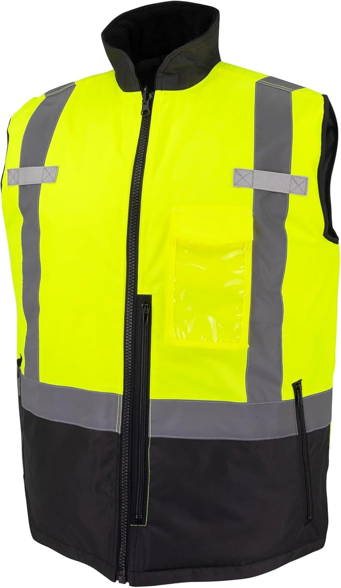 Radians SJV41B Unisex Class 2 High Visibility Reversible Insulated Safety Vest with Color Blocking, Green/Black, Size XL