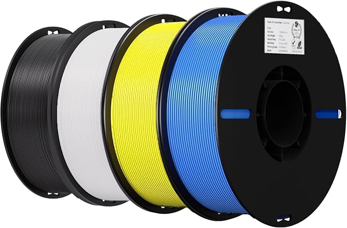 Creality 3D Printer Filament 1.75mm 4KG, PLA Filament Bulk +/- 0.02mm, 4 Pack 1kg Spool(2.2lbs) 3D Printing Filament Fits for Most FDM 3D Printers, Black White Yellow Blue