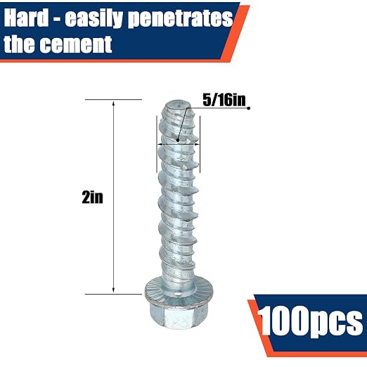 Tandefio 100 Pack 5/16" x 2" Galvanized Concrete Screws Large Diameter Anchors Concrete Screw Anchor Bolts Masonry Screw for Anchoring to Masonry Brick or Block