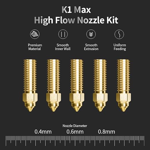 Creality Official K1 Nozzles Kit, 0.4mm 5PCS High Speed and High Flow 0.4mm Brass Nozzles Kit for Creality K1, K1 Max, CR-M4 3D Printers