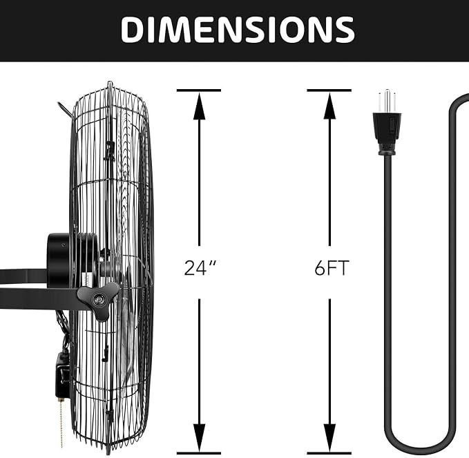 Simple Deluxe 24 Inch Industrial Wall Mount Fan, Max 7600 CFM 3 Speed Commercial Ventilation Metal Fan for Warehouse, Greenhouse, Workshop, Patio, Factory and Basement - High Velocity, black