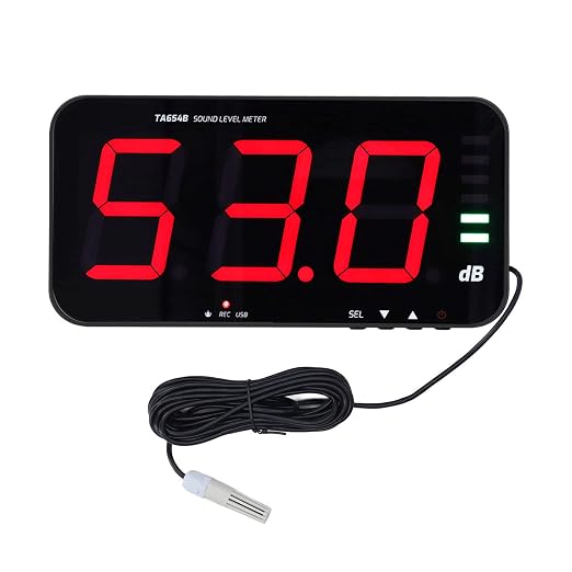 30dB-130dB Digital Sound Level Meter, 13in TA654B Wall Hanging Digital Decibel Reader with Large LCD Display, Environmental Digital Screen Noise Monitoring Device for Office, Home