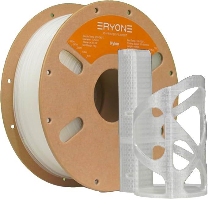 ERYONE Nylon 3D Printer Filament, Polyamide PA6 Filament 1.75mm +/- 0.03mm, Stiff & Strong & Heat Resistant, 1kg (2.2LBS)/Spool, PA6 Clear