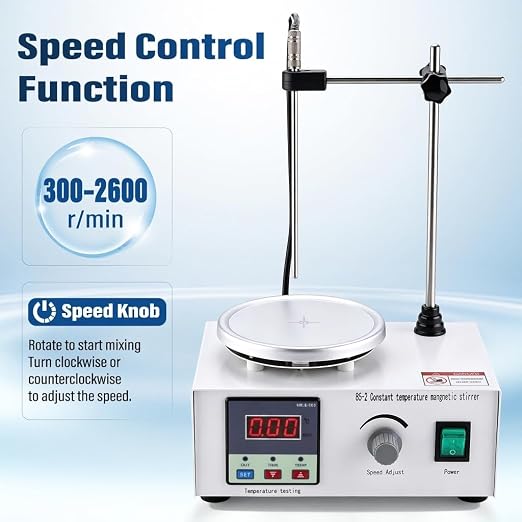 85-2 Lab Magnetic Stirrer Hot Plate 110V, Digital Temp Display, Stainless Steel Probe, 2600 RPM Lab Stirring System with Stir Bar & Support Stand for Laboratory Use 3000 mL Capacity