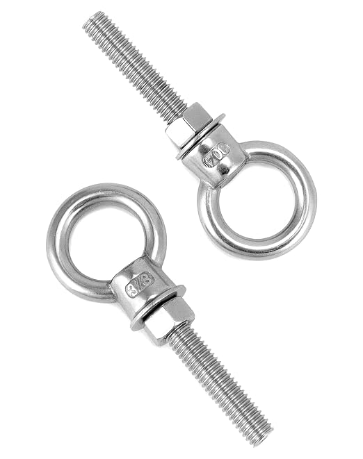 QWORK Threaded Eyebolts, 10 Pack 3/8" x 2" Long 304 Stainless Steel Marine Grade Shoulder Eye Bolt