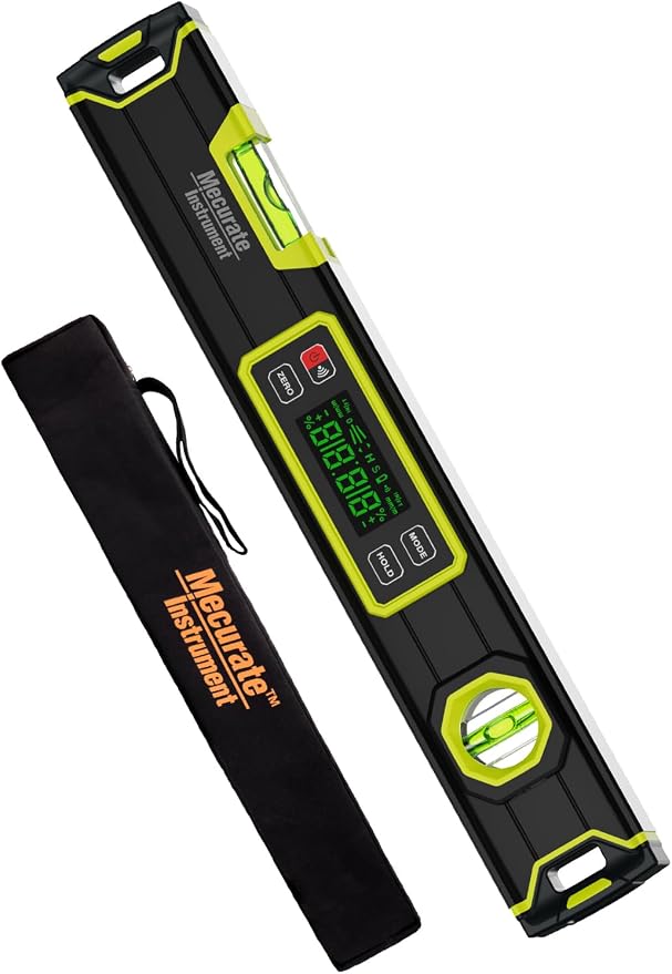 Mecurate 16-Inch Digital Level, Portable Electronic Angle Finder with Backlit Display, ±0.1° Accuracy, Magnetic Base, 4 Measurement Units, Compact Torpedo Smart Level Tool for DIY & Professional Use