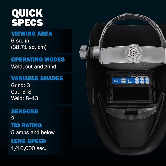 Miller Classic Series Auto-Darkening Welding Helmet - Professional TIG/MIG Welding Mask with ClearLight Technology, High Definition Optics, Variable Shade 8-13, Comfortable Headgear, Black