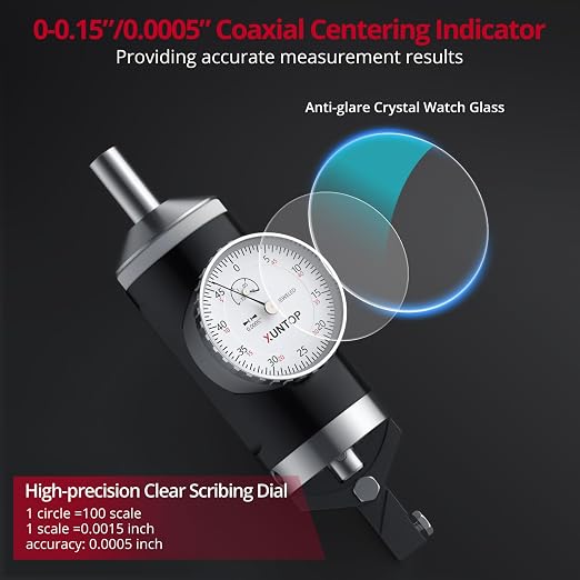 XUNTOP 0-0.15''/0.0005''Coaxial Centering Indicator for Milling and Boring Machines 100RPM Co-Ax Indicator with 6 Feelers for Workpiece Center Alignment