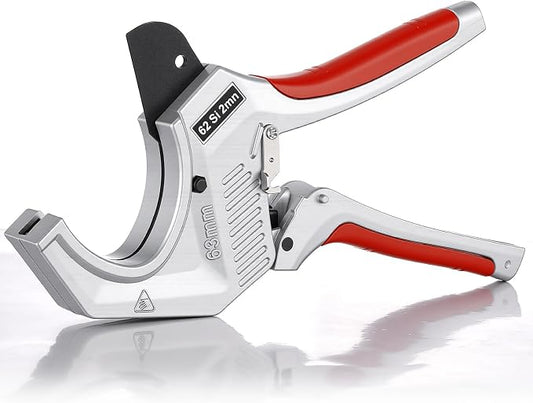 PVC Pipe Cutter 2.5 inch, Heavy Duty Pipe Cutter Tool with Aluminum Body, Manganese Steel Blades, Ergonomic Non Slip Handle and Safety Latchs for Cutting PVC, PPR, and PE Pipes