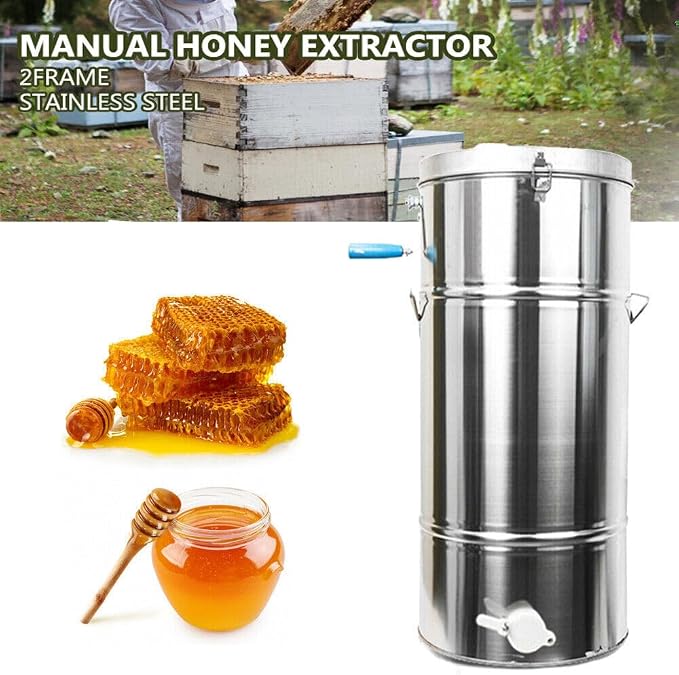 Honey Extractor Separator, 2-Frame Stainless Steel Honey Extractor Manual Honey Extractor Honey Drum Spinner, Beekeeping Extraction Apiary Centrifuge Equipment