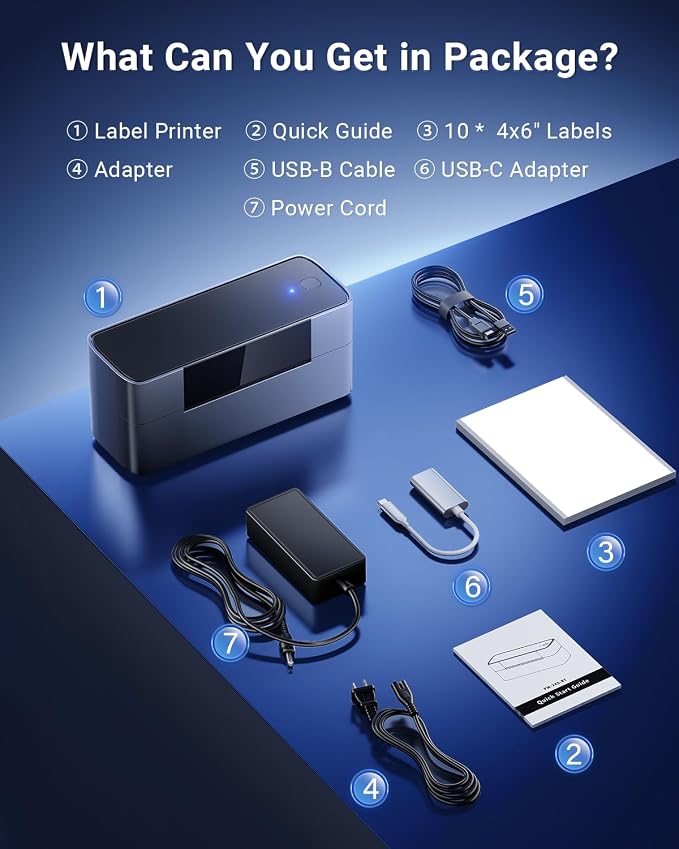 Bluetooth Shipping Label Printer 4x6, Wireless Desktop Thermal Label Printer for Small Business, Compatible with Android, macOS TIK Tok, Amazon, Shopify, Etsy, USPS