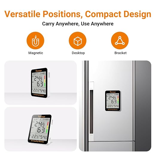 Temtop Smart Air Quality Monitor with Indoor Thermometer & Thermo-Hygrometer – PM2.5, AQI, Temperature and Humidity Detector for Home, Office, Nursery, School, App Connectivity, 60-Day Battery Life