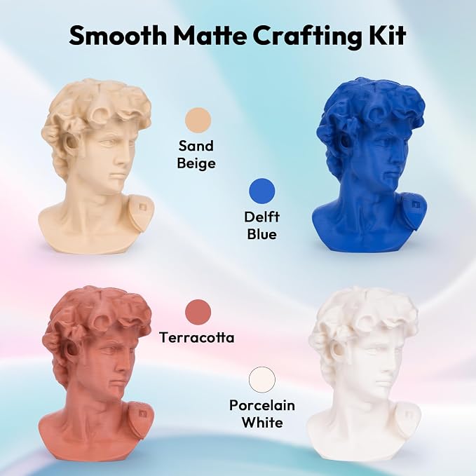 AMOLEN PLA Matte 3D Printer Filament Bundle, PLA 1.75mm Craftsman Color Quartet Set, Porcelain White/Terracotta/Delft Blue/Sand Beige, 200g X 4 Spools