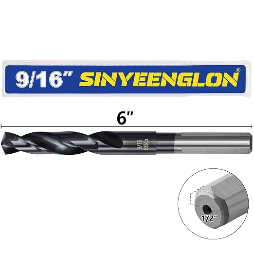 9/16 Drill Bit for Metal and Hardened Steel, M35 Cobalt 1/2 Inch Reduced Shank Industrial Grade Heavy Duty Drill Bit, with Index Storage Case