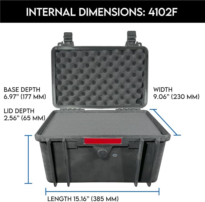 DCB Cases - Element 4102F | 16 x 11 x 12 Ext Dim | IP67 Waterproof | Pluck Foam Insert | Foldable Handle | Pressure Control Valve | Resin-Reinforced Injection Molded Plastic | 2 Latch Lid Close