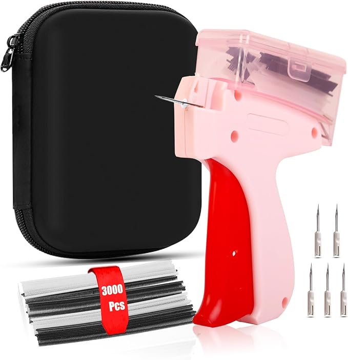 BLEDS Pink Stitch Gun for Clothes Quick Clothing Fixer Hemming Sewing Tool | mini tagging gun kit with portable case 6 needles 3000 5mm mini fasteners