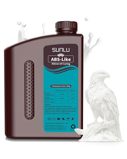 SUNLU 2000G ABS Like 3D Printer Resin, 405nm UV Curing Photopolymer Rapid 3D Resin for 2K 4K 6K 8K LCD/DLP/SLA 3D Printers, Non-Brittle & High Precision & Low Shrinkage, 2KG, White