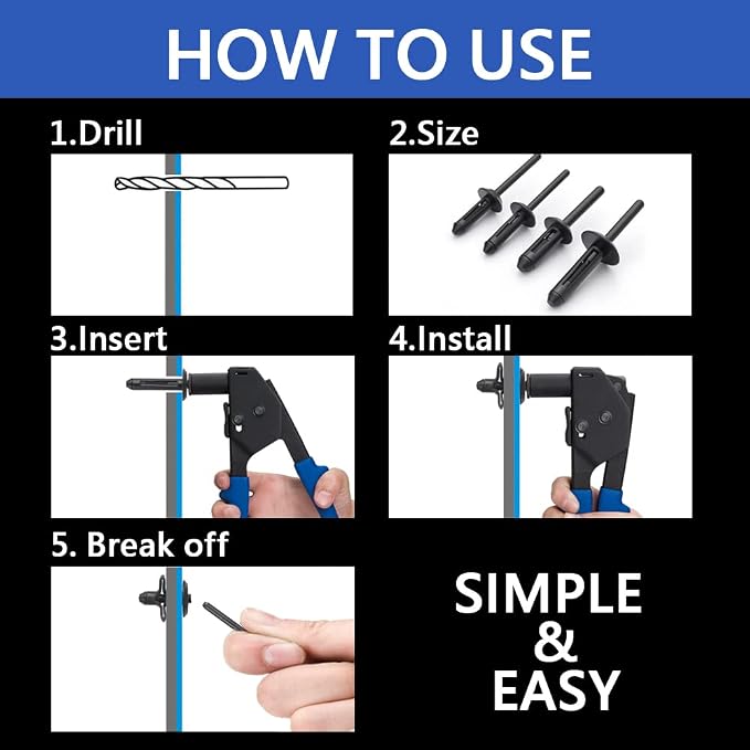 ORXPLUS Tools 90∘Angle Plastic Rivet Hand Gun Kit One Hand Operation w/ 40 Sample Poly Rivets