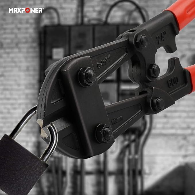 MAXPOWER Bolt Cutter 24 inch, Heavy Duty Bolt Cutters for Locks, Soft Metal, Rivets and Chains, Drop forged Cr-Mo Steel Jaws, Non-slip Rubber Handle