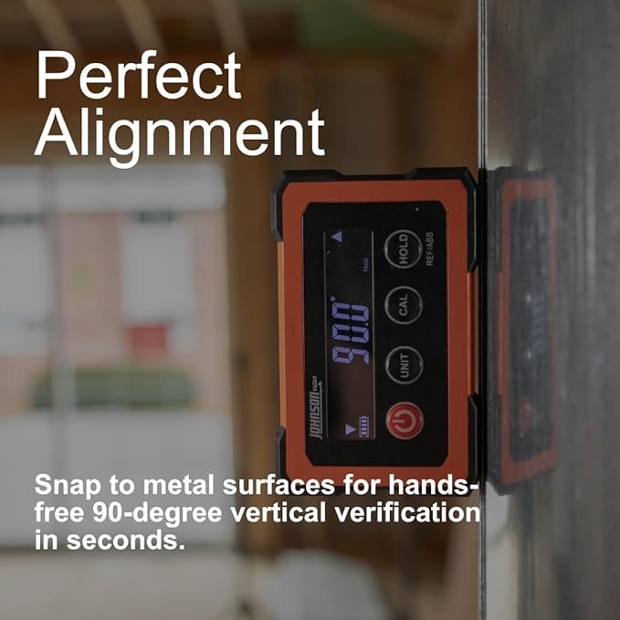 Johnson Level & Tool Dual-Screen Magnetic Digital Angle Gauge & Level – Rechargeable Digital Angle Finder with ±0.1° Accuracy, Auto-Rotating Displays & Rare-Earth Magnets for Table Saw Setup
