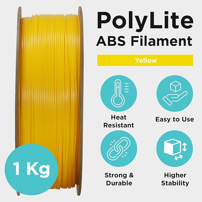 Polymaker ABS Filament 1.75mm Yellow, 1kg 3D Printing Filament, PolyLite ABS 3D Printer Filament, Heat Resistant, Strong & Durable, Dimensional Accuracy +/- 0.03mm