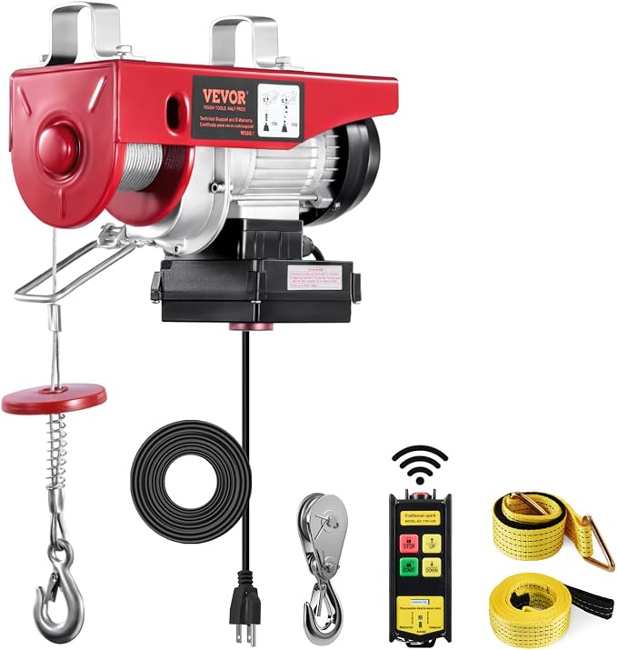 VEVOR Electric Hoist with Wireless Remote Control, 110v 440lbs Electric Hoist with Remote Control, 40ft/20ft Lifting Height Motor, for Garage Warehouse Factory