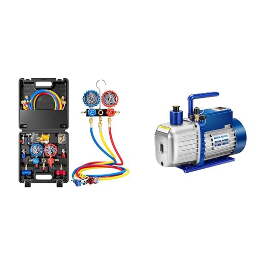 VIVOHOME HVAC Manifold Gauge Set for R134a R1234yf R454B R410a R32 with 5ft Hoses Quick Couplers and Can Taps and 110V 1/4 HP 3.5 CFM Single Stage Rotary Vane Air Vacuum Pump with Oil Bottle