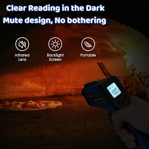 Infrared Thermometer Gun for Cooking, Digital Laser Temperature Thermometer -58℉~1022℉ IR Thermometer Gun for Blackstone Pizza Oven Deep Frying Other Daily Uses with Hard Carrying Case (NOT for Human)