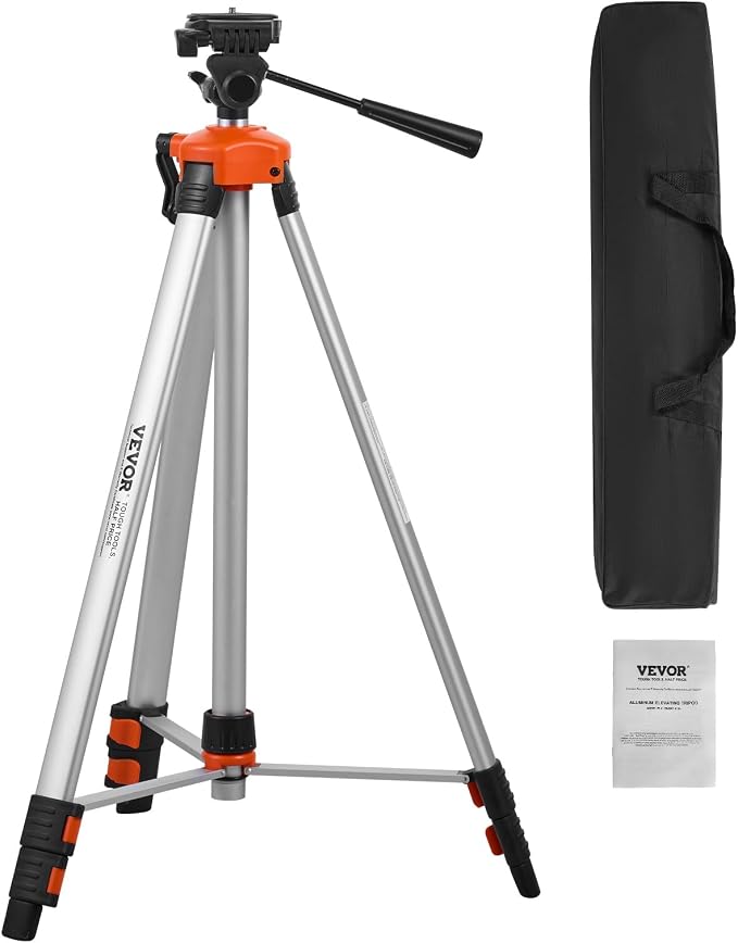VEVOR Laser Level Tripod, ¼ x 20 Thread Mount, 27.36-68.11 inch Height Adjustment with Integrated Level Bubble Lightweight Laser Scanner Stand, Retractable Legs Aluminum Tripod for Stable Measurement